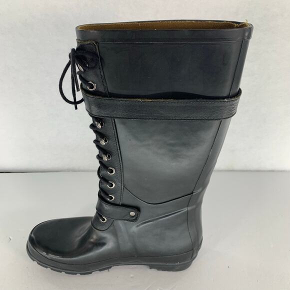 BCBG MaxAzria Willis Black Rubber Mid-Calf Lace-Up Rain Boots Size 7B - Picture 9 of 13